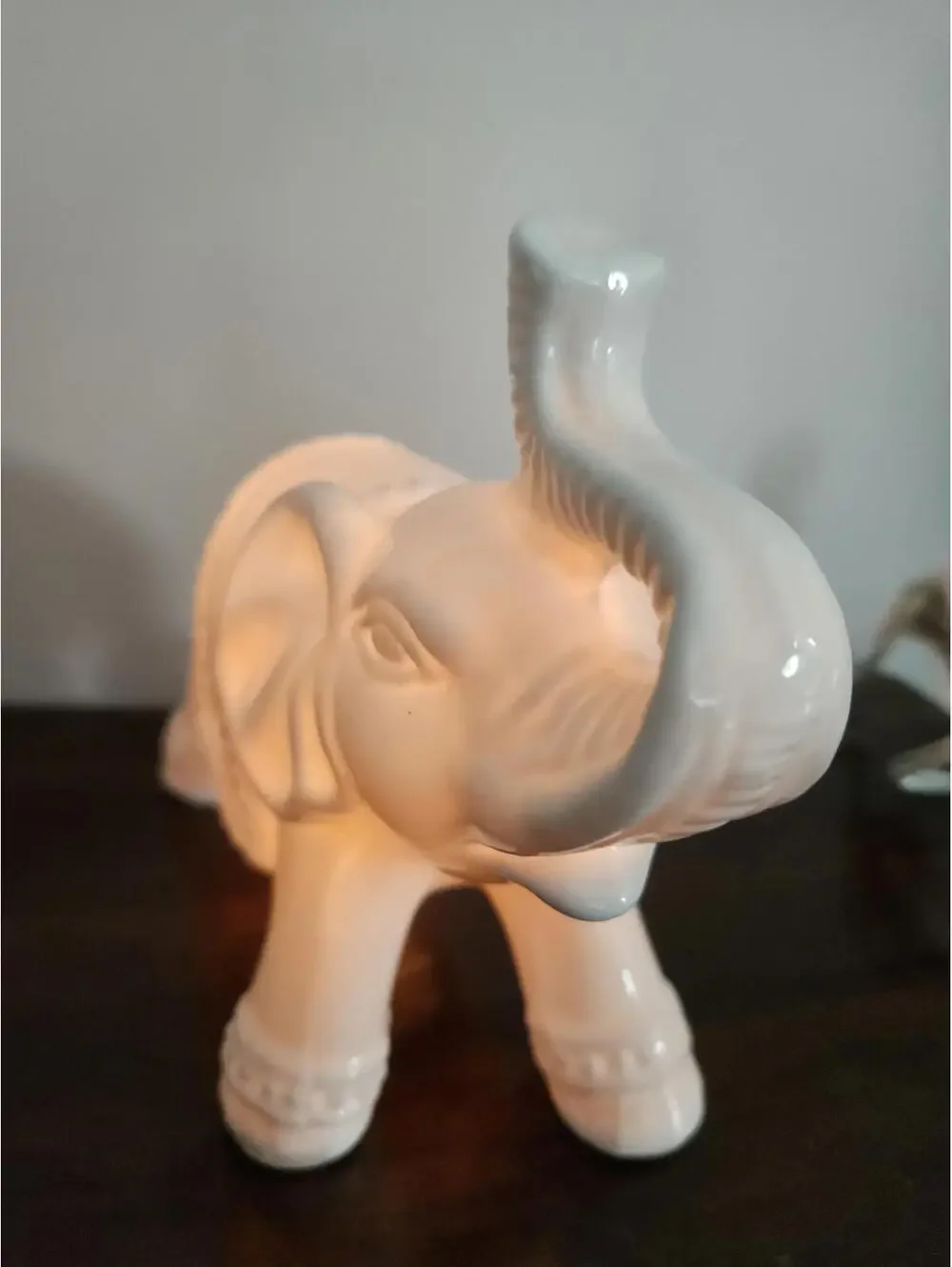 Elephant Night Light White Ceramic Nursery Lamp Boho Kids Room Decor